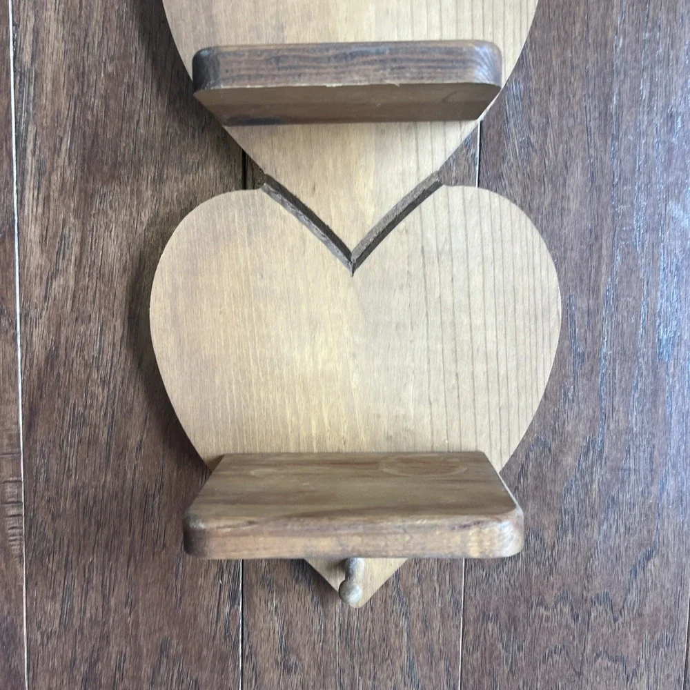 Vintage Wood Heart Shelf 3 Shelves 21
